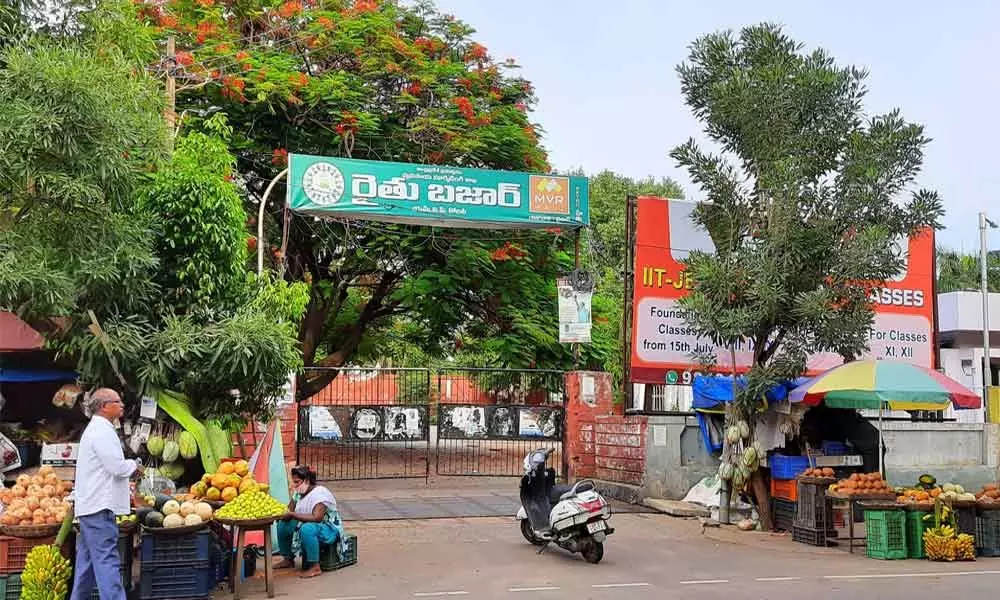 MVP Rythu Bazaar closed for consumers owing to growing number of coronavirus positive cases in the area in Visakhapatnam