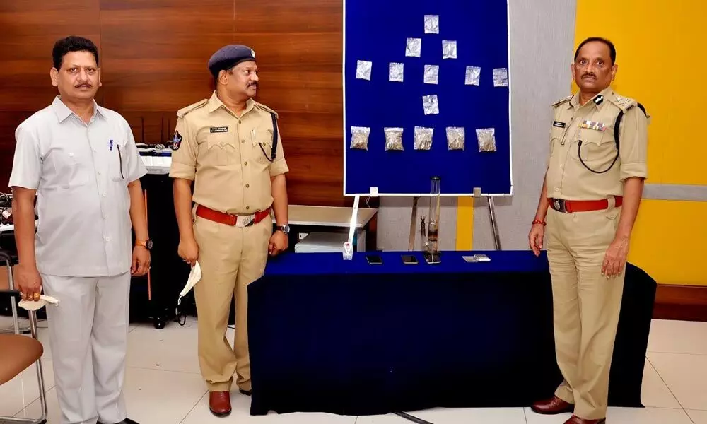 Commissioner of Police B Srinivasulu with the seized drugs (file photo)