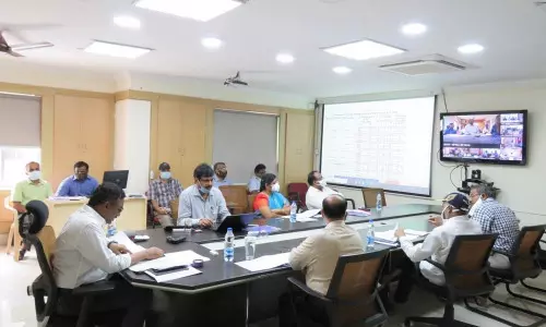 SPDCL Chairman-cum-Managing Director Ch Haranatha Rao addressing a video conference with officials