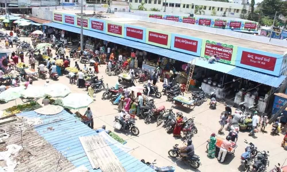 Panic buying witnessed due to lockdown at market area in Srikakulam city on Saturday