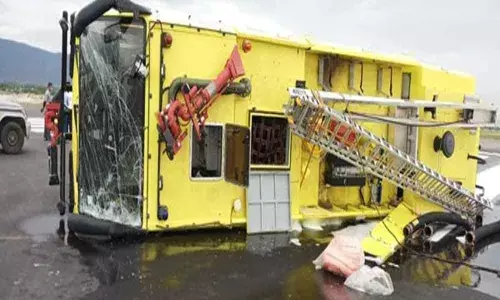 Renigunta airport narrowly escapes a flight accident after a fire engine overturns on runway