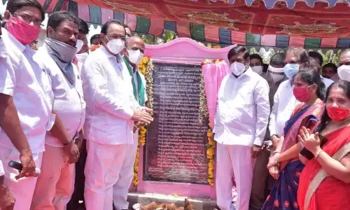 Energy Minister G Jagadish Reddy laying foundation stone for the construction of Rythu Vedika building