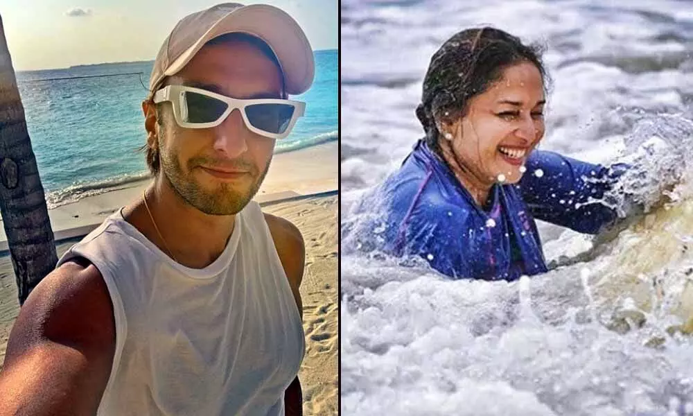 Ranveer Singh And Madhuri Dixit Drop Their Throwback Beach Vacation Pics