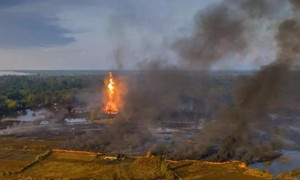 raging fire at the oil well