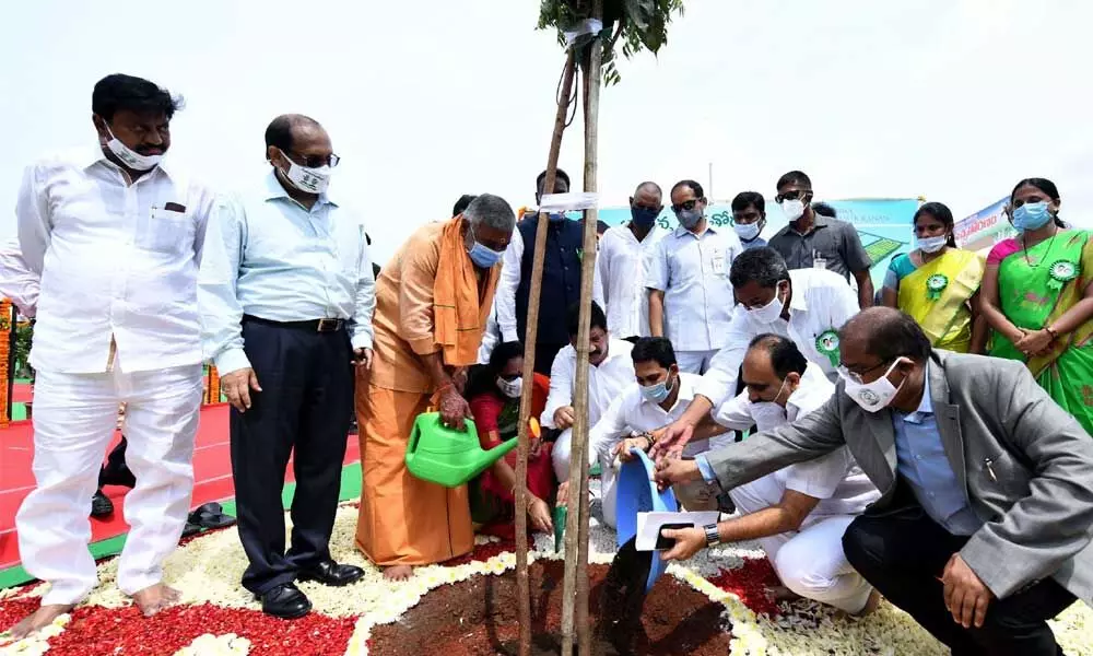 Chief Minister Y S Jagan Mohan Reddy plants a sapling as part of 71st Vana Mahotsav at Ibrahimpatnam