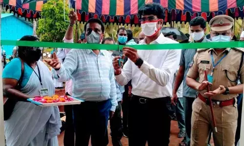 Collector DM Reddy inaugurating Covid care centre in Bodasakurru