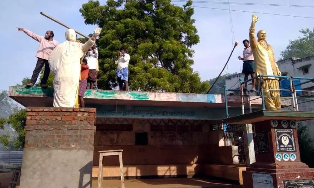 YSR Cong leaders reinstall NTRs statue in Musunuru in Nellore