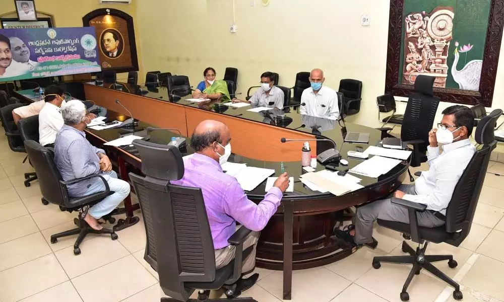 Joint Collector AS Dinesh Kumar addressing a meeting at Collectorate in Guntur on Thursday