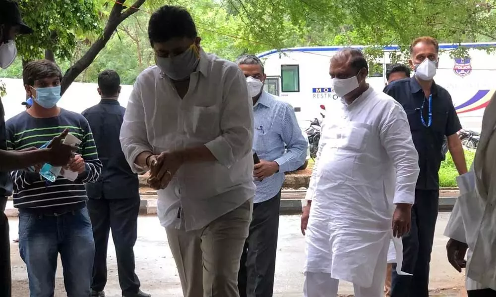 BJP MLC N Ramachander Rao arrrving at TIMS Gachibowli in Hyderabad on Thursday