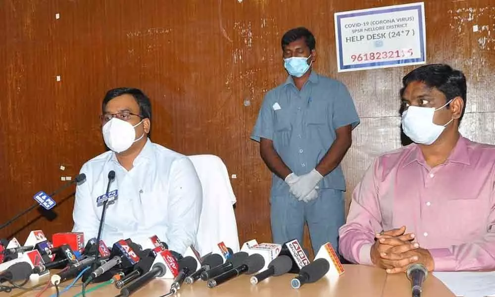 District Collector KVN Chakradhara Babu addressing the media in  Nellore on Thursday