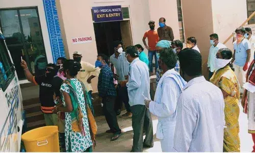 People waiting for their turn at government RIMS Hospital in Srikakulam