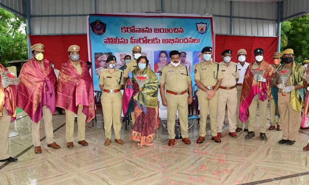 Krishna district SP M Ravindranath Babu with the police personnel