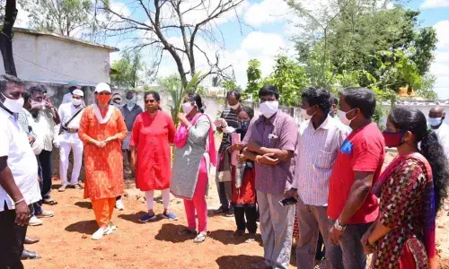 District Collector D Harichandana inspecting developmental works in Maddur mandal on Sunday