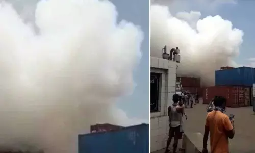 Huge fire broke out at a container yard in Visakhapatnam