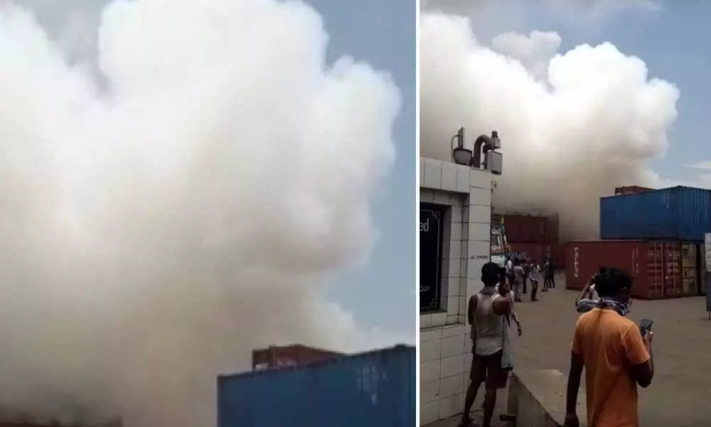 Huge fire broke out at a container yard in Visakhapatnam