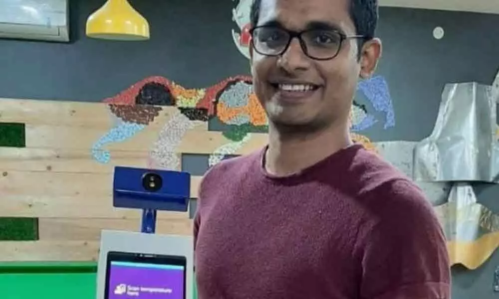 Sushanth Reddy with his Covid-19 Kiosk