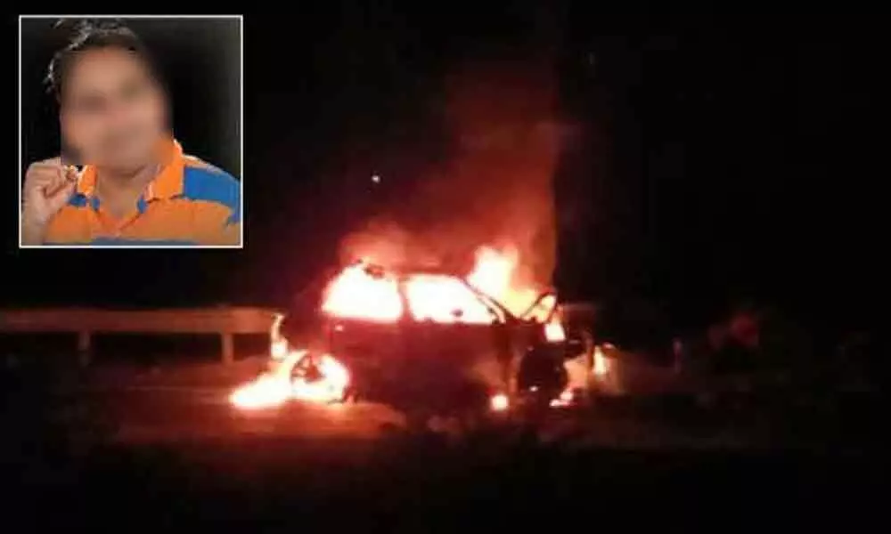 SBI employee burnt alive in his car after hitting a container in Nandyal