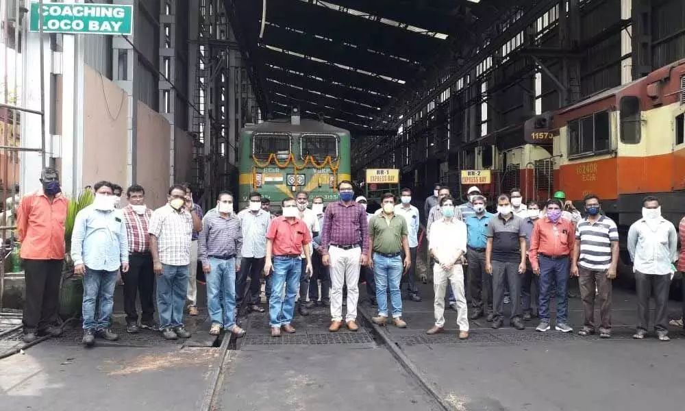 An army of railway employees at the coaching loco bay in Visakhapatnam