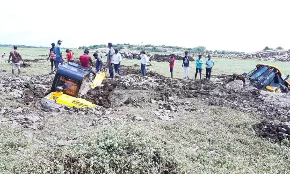JCB, excavator get stuck in Gandipet