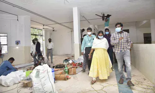 District Collector Gandham Chandrudu and Joint Collector A Siri inspecting the Cancer Hospital in Anantapur on Friday