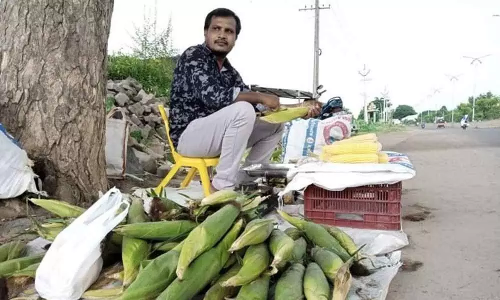 Ramesh waiting for customers on the roadside on the out skirts of Madhira town on Saturday