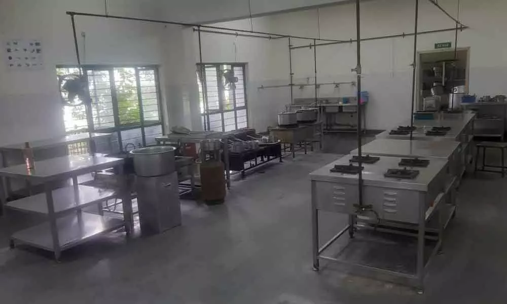 The kitchen at SIHM getting ready to prepare food for Covid patients at Ruia Hospital in Tirupati