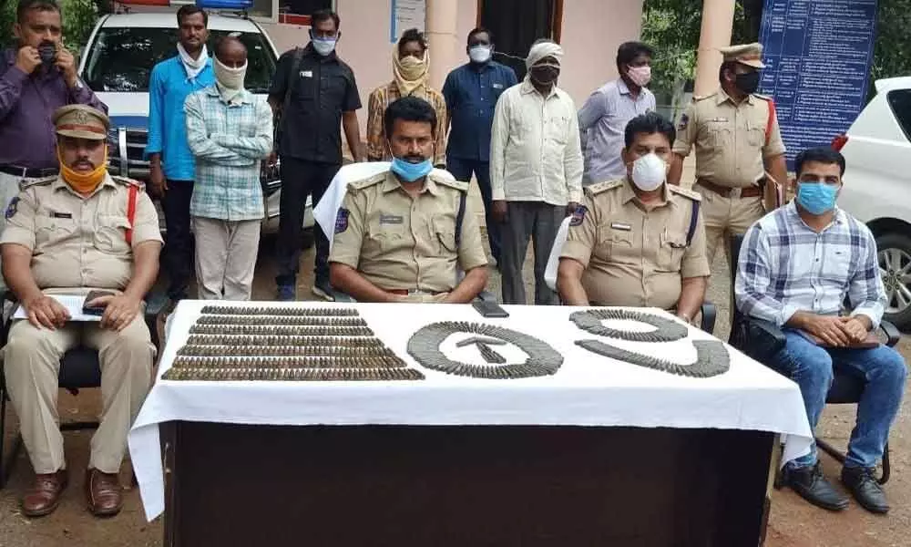 Superintendent of Police N Koti Reddy addressing a press conference in Mahabubabad on Sunday