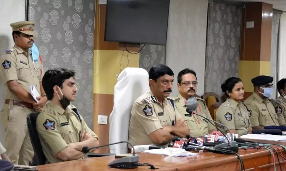 Commissioner of Police R K Meena speaking at a press conference in Visakhapatnam on Thursday