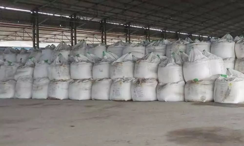 Ammonium nitrate stored in a warehouse near Mindi village being inspected by officials in Visakhapatnam on Friday