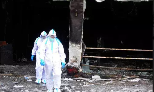 Fire accident took place at the Swarna palace hotel in Vijayawada