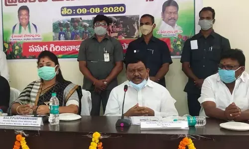 Deputy Chief Minister P Pushpa Srivani speaking at World Aadivasi Diwas in Parvathipuram on Sunday