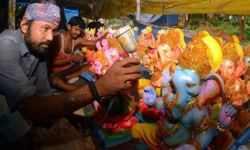 Ahead of festivities, makers readying Ganesh idols in Visakhapatnam 	Photo: A Pydiraju