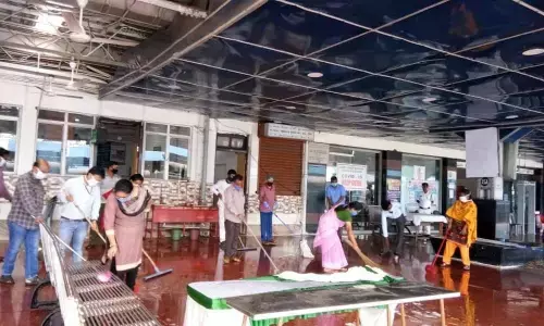 A cleanliness programme being conducted at Visakhapatnam Railway Station on Monday