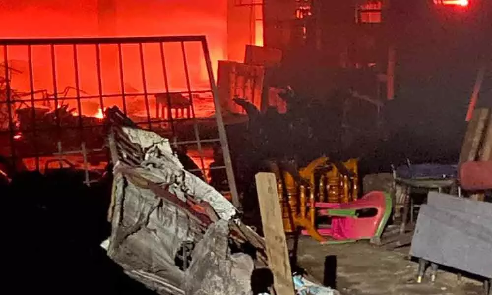 A fire breaks out at a furniture showrooms cellar in Visakhapatnam