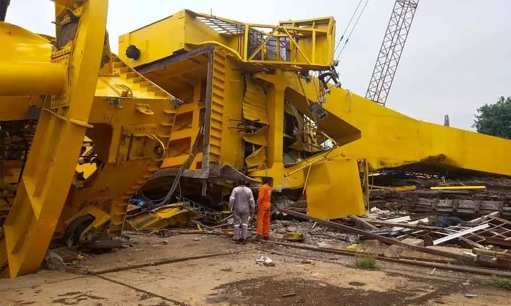 File picture of the crane collapse at the Hindustan Shipyard Limited (HSL) in Visakhapatnam