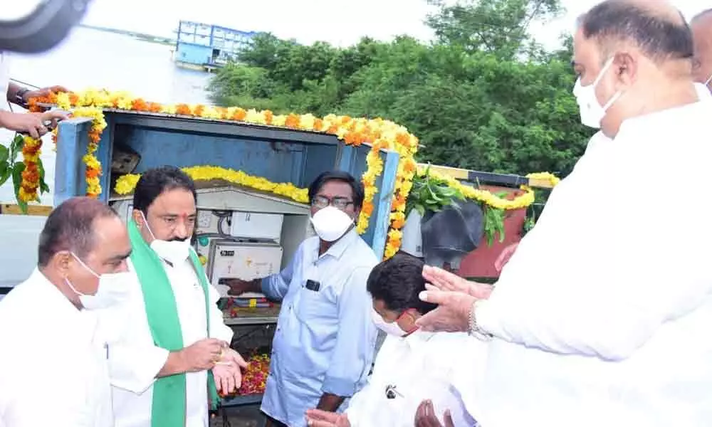 Minister for Transport P Ajay releasing water to the left canal from Palair reservoir in Khammam on Wednesday