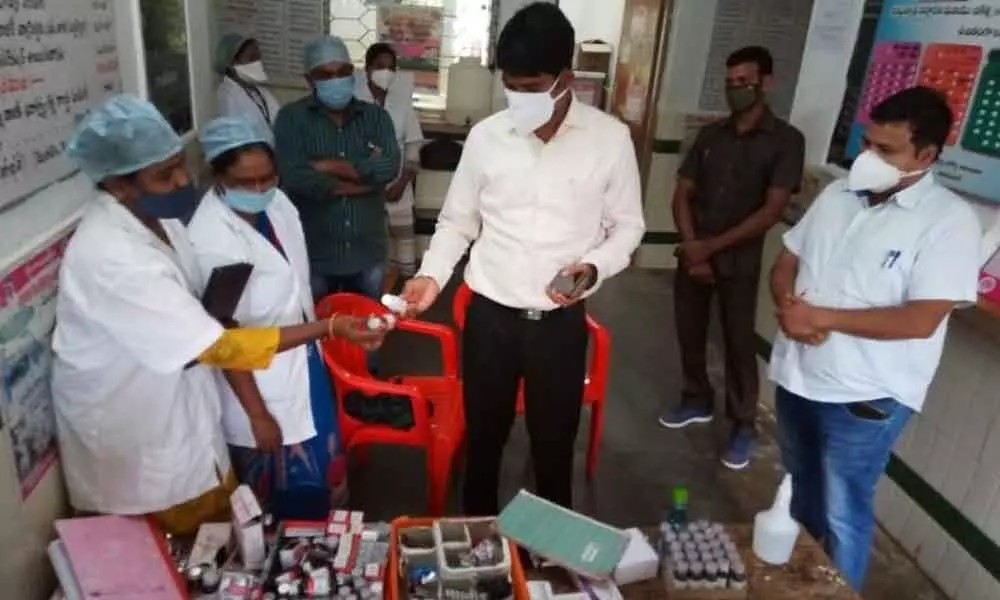 District Collector C Narayana Reddy on a surprise visit to the Makloor Covid-19 Isolation Centre and Primary Health Centre