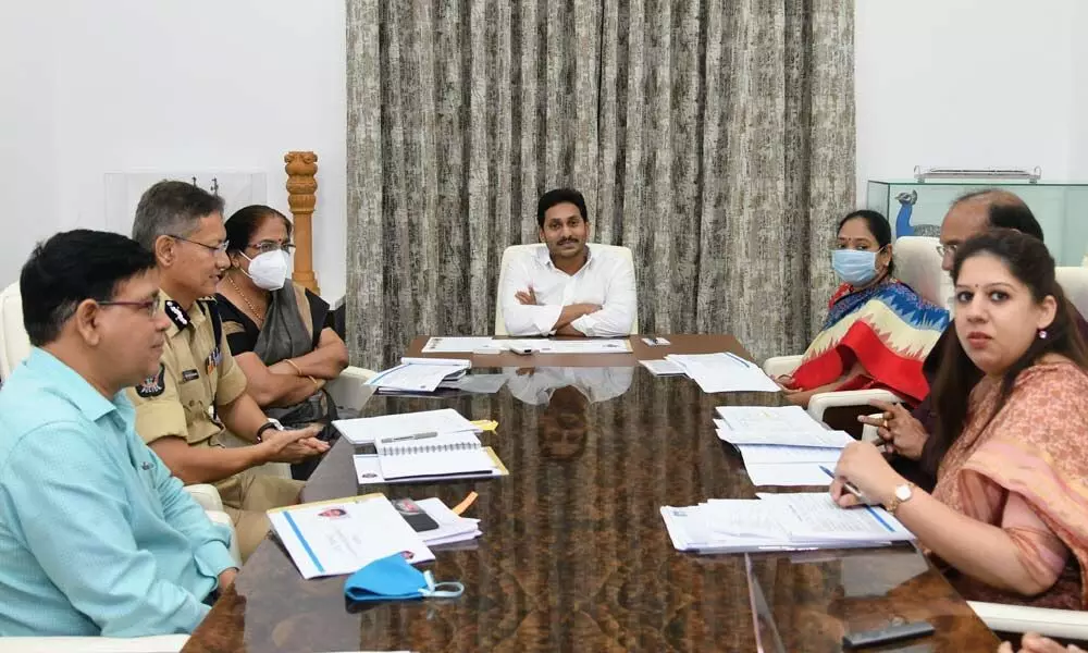Chief Minister YS Jagan Mohan Reddy holding a review on Disha Act in Tadepalli on Thursday