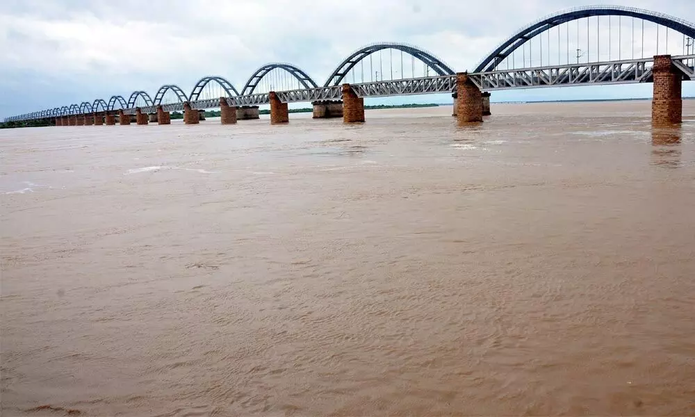 River Godavari in spate at Pushkar Ghat in Rajamahendravaram