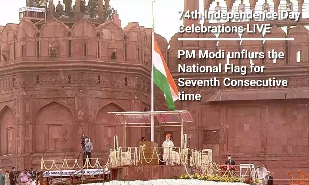 PM Narenndra Modi unfurls the Tricolour flag at the ramparts of Red Fort, on the occasion of 74th Independence Day in Delhi.