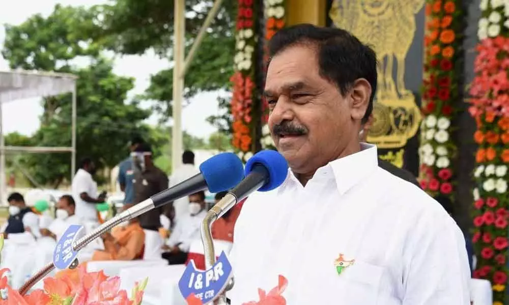 Deputy Chief Minister K Narayana Swamy addressing the Independence Day celebrations in Chittoor on Saturday