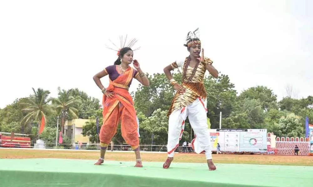 Students presenting cultural programmes in Anantapur