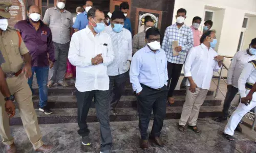 Collector Samuel Anand Kumar inspecting arrangements for foundation stone laying programme for JNTU college