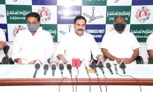 SRCP district convener K Govardhan Reddy addressing media in Nellore on Sunday