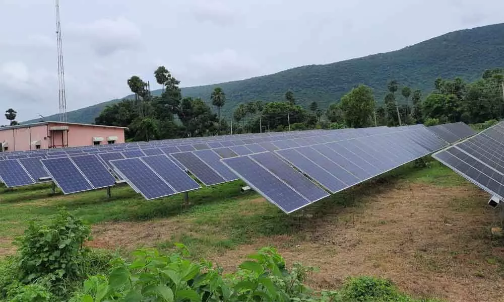 New project: A view of 1 MW solar plant project near Mudasarlova reservoir in Visakhapatnam