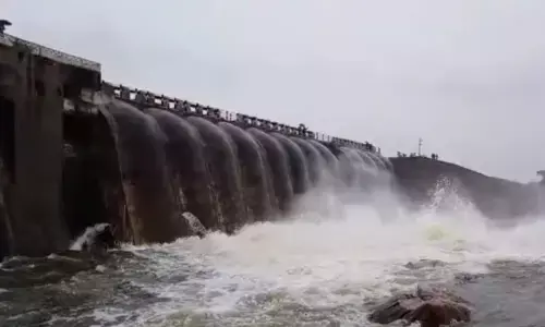 Water flowing from Sarala Sagar reservoir in Shankarampet village on Monday