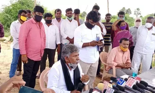 MRPS national president Manda Krishna Madiga addressing the media at Adavi Tummalapally village on Tuesday