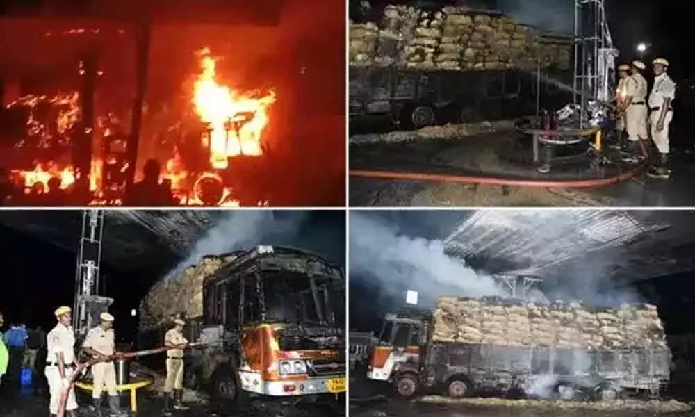 Fire breaks out at petrol bunk after a lorry tyre bursts in Prakasam