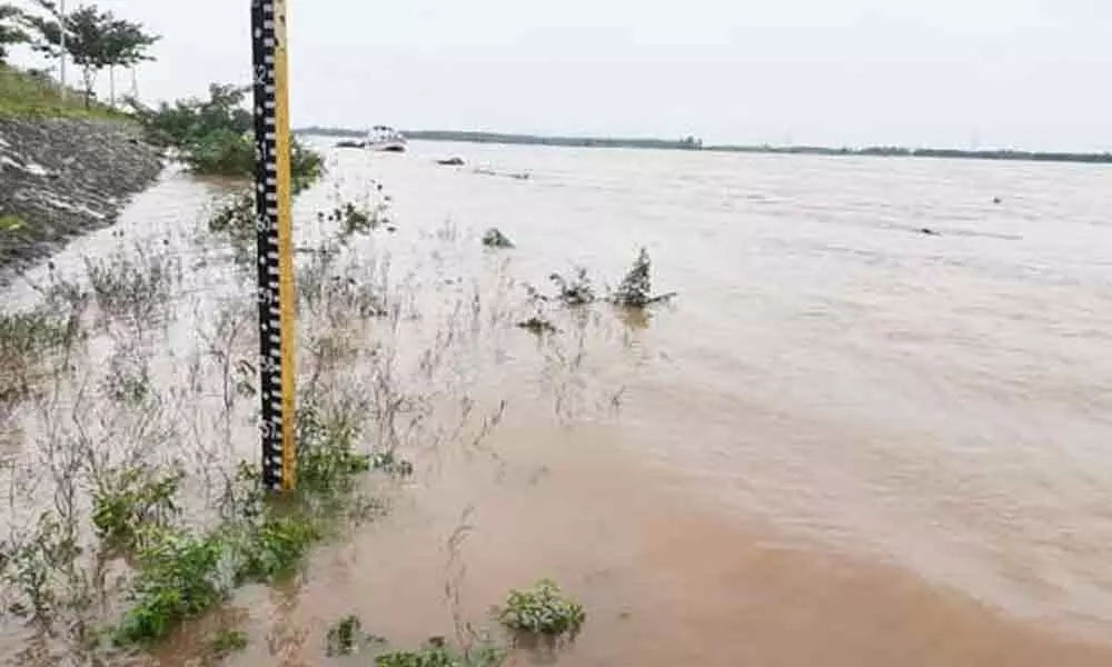 Godavari river which has reached the third warning level in Bhadrachalam