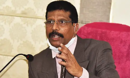 ACB Joint Director P V Ravi Kumar addressing a press conference at ACB range office